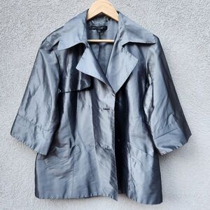 LAYFAYETTE 148 Women's Blazer Size 10 Silver 100% Silk Lagenlook Designer